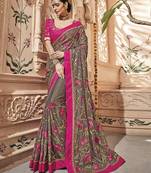 Grey embroidered silk saree with blouse