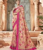 Peach embroidered silk saree with blouse