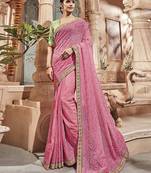 Pink embroidered silk saree with blouse