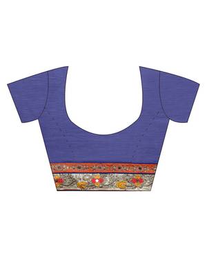 Chhabra 555 Blue Embroidered Poly Georgette saree with blouse 3
