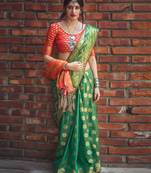 Green woven patola saree with blouse
