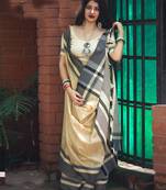 Off white printed cotton saree with blouse