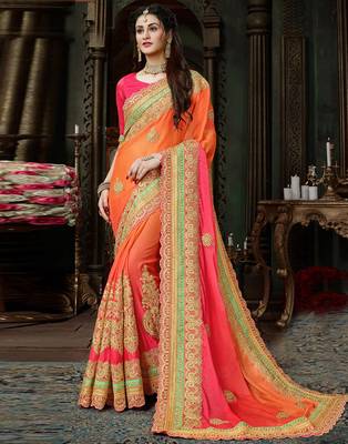Multicolor embroidered chiffon saree with blouse 1