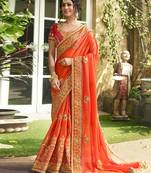 Orange embroidered silk saree with blouse