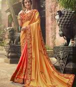 Orange embroidered silk saree with blouse