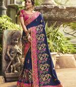 Blue embroidered silk saree with blouse