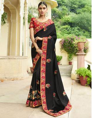 Black embroidered silk saree with blouse 1