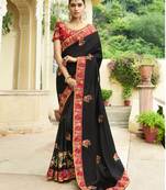 Black embroidered silk saree with blouse