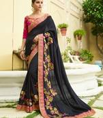 Dark grey embroidered silk saree with blouse