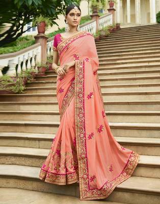 Light pink embroidered silk saree with blouse 1