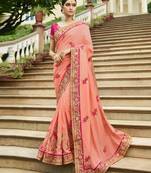 Light pink embroidered silk saree with blouse