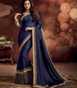 Navy blue embroidered satin saree with blouse