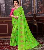 Parrot green printed silk saree with blouse