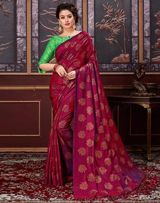 Wine printed silk saree with blouse 1