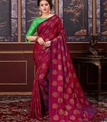 Wine printed silk saree with blouse