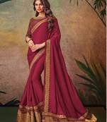 Maroon embroidered satin saree with blouse