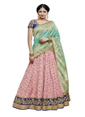 Pink Embroidered Tussar Silk Lehenga Choli With Dupatta 4