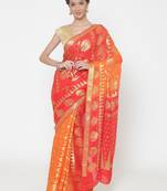 Chhabra 555 Orange Woven Poly Georgette saree with blouse