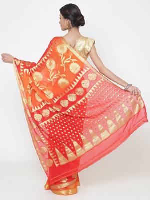 Chhabra 555 Orange Woven Poly Georgette saree with blouse 3