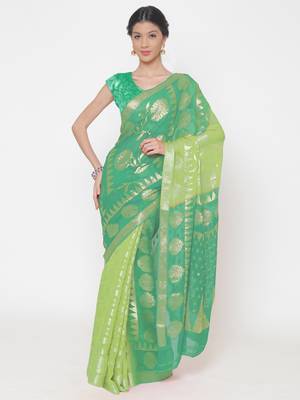 Chhabra 555 Green Woven Poly Georgette saree with blouse 1