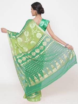 Chhabra 555 Green Woven Poly Georgette saree with blouse 2