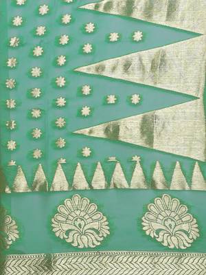 Chhabra 555 Green Woven Poly Georgette saree with blouse 3