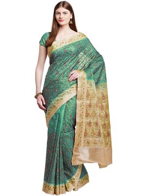 Chhabra 555 Green Embroidered Art Silk saree with blouse 1
