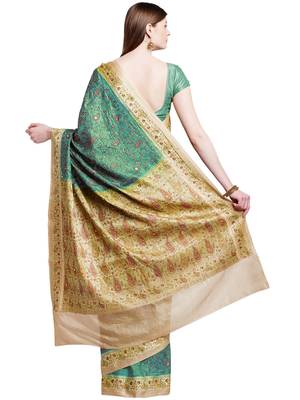 Chhabra 555 Green Embroidered Art Silk saree with blouse 2