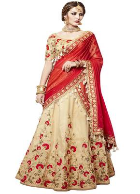 Beige Embroidered Handloom Silk Lehenga Choli With Dupatta 3