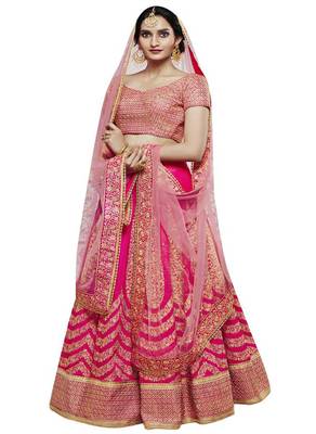 Pink Embroidered Handloom Silk Lehenga With Dupatta 2