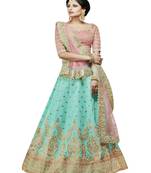 Sky Blue  Embroidered Handloom Silk Lehenga With Dupatta