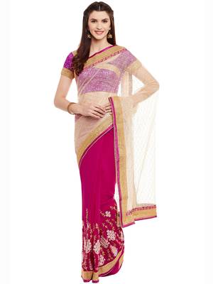 Chhabra 555 Purple Embroidered Poly Georgette saree with blouse 1