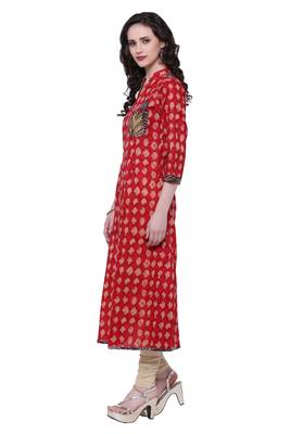 Red embroidered cotton kurtis 2