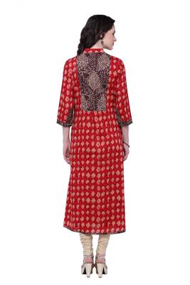 Red embroidered cotton kurtis 4
