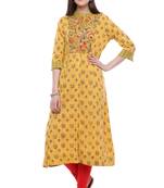 Yellow printed khadi cotton kurtis