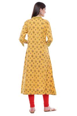Yellow printed khadi cotton kurtis 4