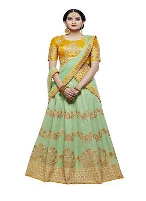 Green Embroidered Handloom Silk Lehenga With Dupatta 2