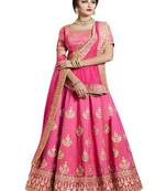Pink Embroidered Handloom Silk Lehenga With Dupatta