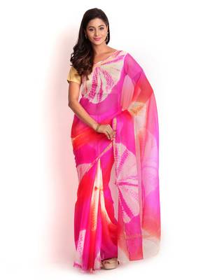 Magenta Printed Silk Saree With Blouse 1