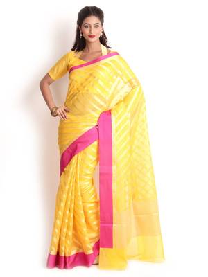 Yellow Hand Woven Cotton Silk Saree With Blouse 1