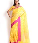 Yellow Hand Woven Cotton Silk Saree With Blouse