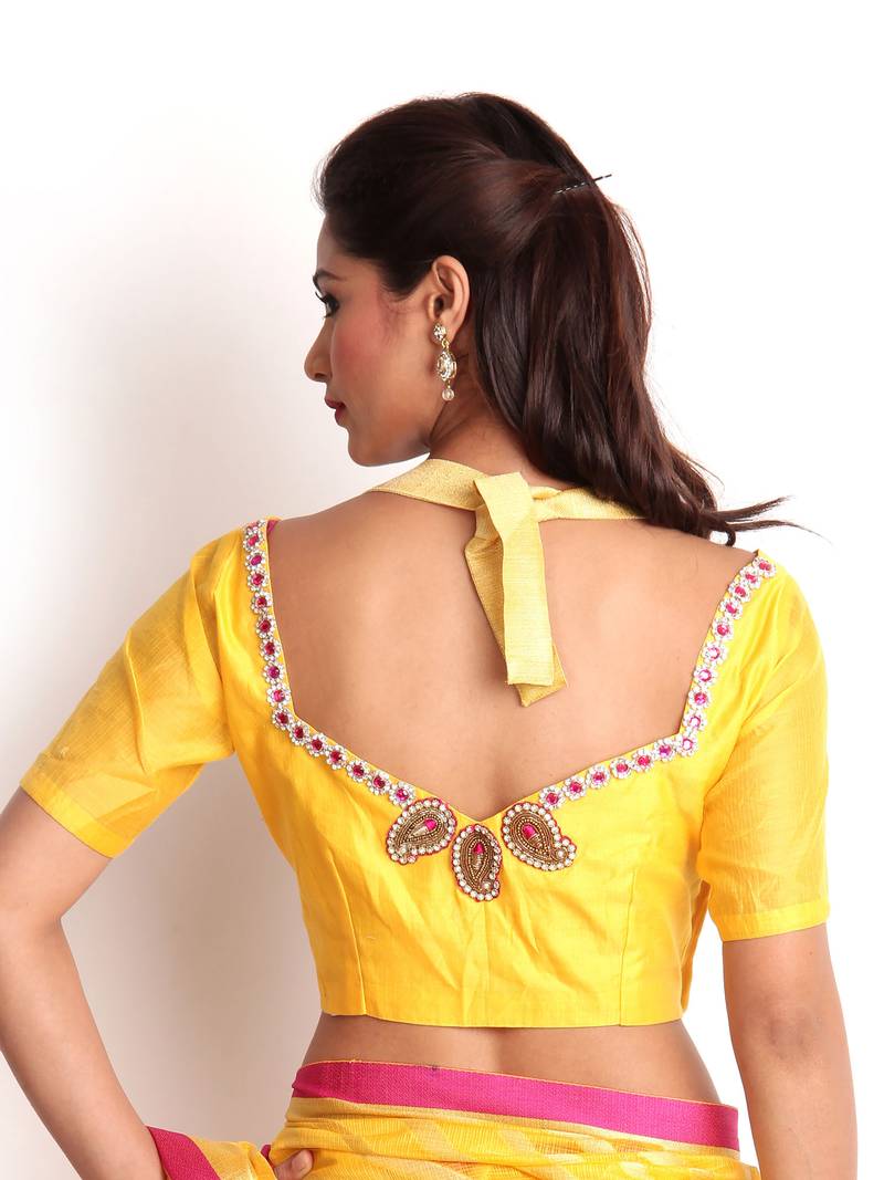 Yellow Hand Woven Cotton Silk Saree With Blouse