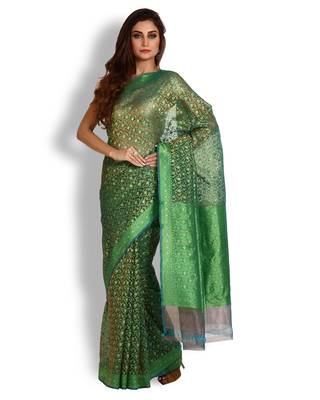 Green Hand Woven Organza Saree With Blouse 1