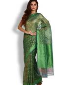 Green Hand Woven Organza Saree With Blouse