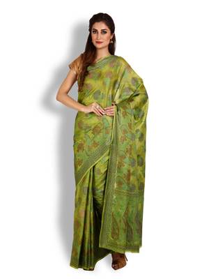 Green Hand Woven Cotton Silk Saree With Blouse 1