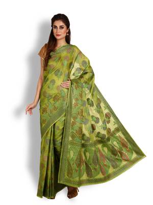 Green Hand Woven Cotton Silk Saree With Blouse 3