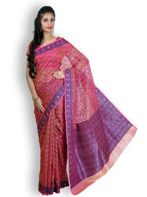 Pink Hand Woven Organza Saree With Blouse 1
