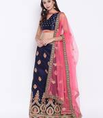 Chhabra 555 Blue Silk Zari Embroidered Semi Stitched Lehenga Choli with Pink Dupatta