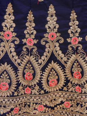 Chhabra 555 Blue Silk Zari Embroidered Semi Stitched Lehenga Choli with Pink Dupatta 3