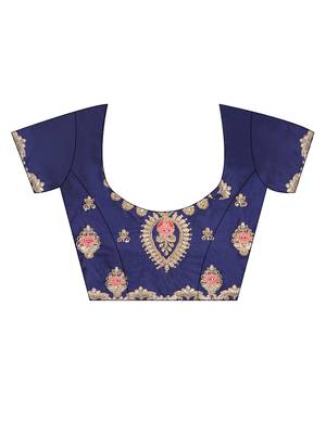 Chhabra 555 Blue Silk Zari Embroidered Semi Stitched Lehenga Choli with Pink Dupatta 4